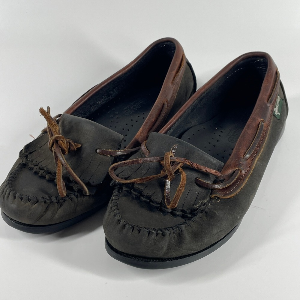 *7.5-8 Vintage Eastland Women Kilty Fringe Moccasin Loafers Gray Brown Leather